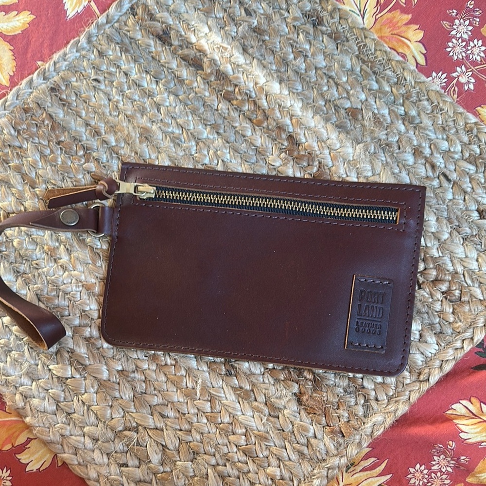 Brown Leather Wristlet Zip pouch